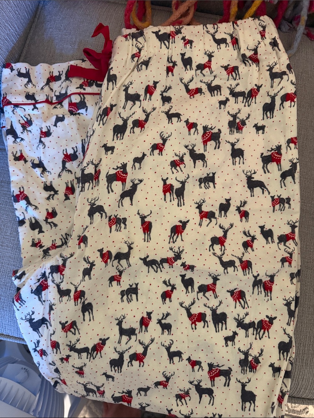 Lands End Flannel Cream Reindeer Pajama Pants with Red Accents- NWOT!!!